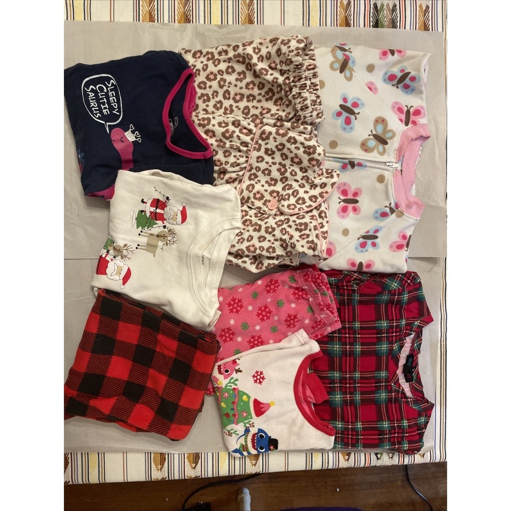 5 Girls 5T Winter Pajama Set Christmas Baby Shark Dinosaur Plaid Footie Leopard
